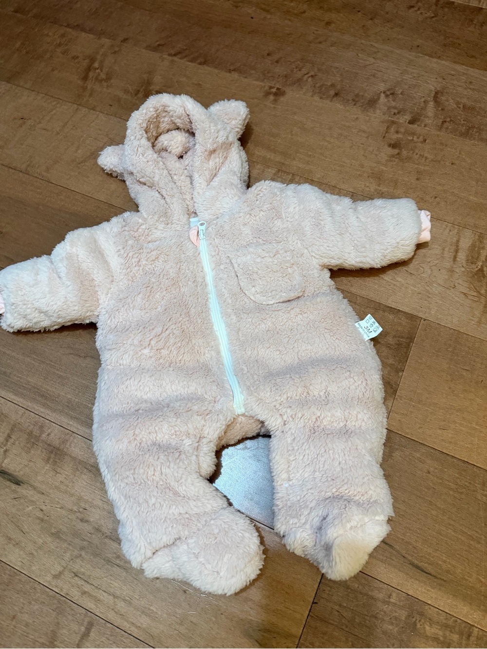 Cozy Plush Baby One-Piece Romper in Light pink with Hood